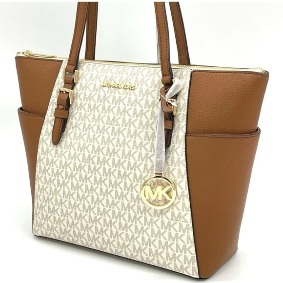 Michael Kors Charlotte Large Top Zip Tote Bag Vanilla - Picture 1 of 9